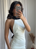 ADVBRIDGE  -  Elegant Women Big Bow Mini Dress Fashion Backless Sleeveless High Waist Round Neck Robe 2025 New Summer Female Daily Party Robes