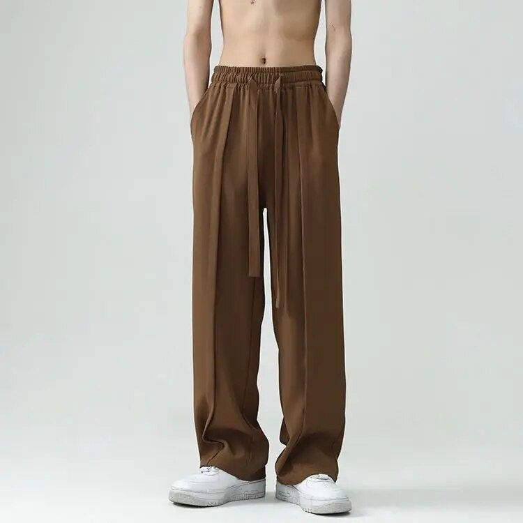 Advbridge Autumn Summer Spring Casual Soft Solid Men's Cool Boys Waist Loose Suit Wide Leg Pants Sagging AllSeason Versatile Drawstring