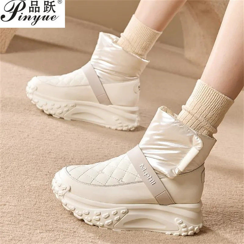 Advbridge 5cm 7cm Down Microfiber Leather Fashion Women Ankle Booties Platform Wedge Winter Plush Autumn Spring Lady Warm Shoes