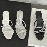 Advbridge Fashion CRYSTAL Narrow Band Butterfly-knot Satin Women Slipper Slip On Ladies Sandal Thin Low Heel Outdoor Dress Slides