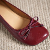 ADVBRIDGE  -  Women's genuine leather round toe sweet bowtie slip-on flats 3cm round low heel elegant ladies slim daily dress shoes for woman