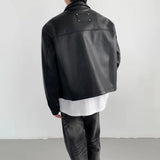 Advbridge Mens Pu Jacket Pleated Soft Short Jacket Autumn Streetwear Fashion Trend All-Match Casual Biker Jacket Men'S Clothing 2024