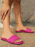 ADVBRIDGE  -  Women's Slippers Summer Selling Sexy Braided Red Square Toe Flat Flip-Flops Fashion Beach Mules Casual Indoor Home Slippers