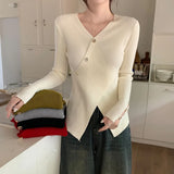 Advbridge Autumn Winter Gentle Wind Irregular Design Cross Sweater Harajuku Fashion Casual V-Neck Sweater Slimming Bottom Shirt