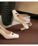 ADVBRIDGE  -  Designer Sandals Women Pumps French Women's Shoes Beige Square Toe High Heels Single Shoes Mary Sandals Sandalias De Mujer