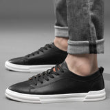 Advbridge White Fashion Men's Leather Sneakers Breathable Casual Loafer Shoes Mens Vulcanized Shoes Skate Shoes Men Tenis Masculino Comfy