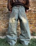 Advbridge Streetwear Retro Trendy Loose Embroidered Jeans Men's American Hip-Hop Harajuku Jeans 2024 New Y2K Casual Wide Leg Pants Unisex