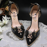 Advbridge Starry Lolita Handmade Lo Shoes Silver Shimmering Pointed High Heels Wedding Shoes Bride's Shoes Floral Wedding Shoes