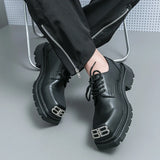 Advbridge Fashion Square Toe Italy Black Leather Shoes Men Formal Dress Oxford Men Footwear Casual Party Shoes Thick Bottom Derby Shoes