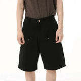 ADVBRIDGE  -  Men Denim Shorts Multi Pockets Design American Style Jeans Solid Color Trendy Straight Wide Leg Washed Male Bottoms 2025
