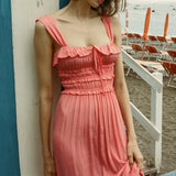 ADVBRIDGE  -  Women Square Neck Dress Summer Sleeveless Low Cut Ruffle Bustier Long Dress A Line Flowy Beach Dresses