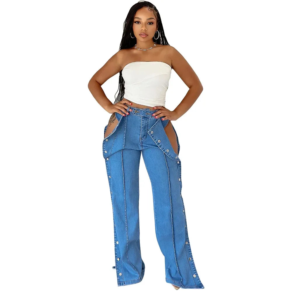 Advbridge Jeans Women Denim Pant Long Pants Slim Fit Tight High Waist Solid Casual Regular Button Pocket Sexy Trousers Summer 2024