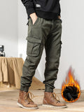 Advbridge New Multi-Pockets Winter Cargo Pants Men Fleece Liner Thick Warm Slim Fit Joggers Streetwear Casual Cotton Thermal Trousers