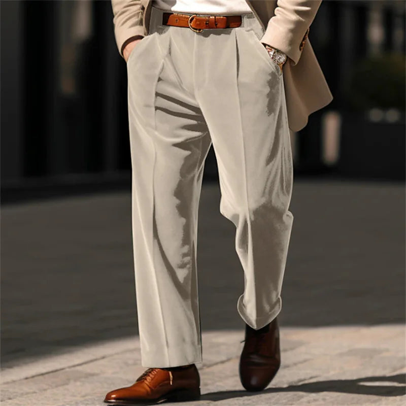 Advbridge Autumn Winter Men Velvet Suit Pants Leisure Oblique Insertion Pocket Straight Trousers Comfortable Business Vacation Casual Pant