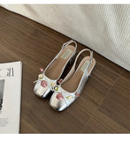Advbridge Medium Heeled Mary Jane Single Shoes 2024 New Women Shoes Fashion Elegant Flower Bow Pumps Square Toe Thick Heeled Ballet Shoes