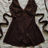 Advbridge Retro Brown Hollow Backless Sexy Dress Womens Gothic Lace Embroidered Dress Hot Sweetheart Y2K Harajuku Slim Dress Clothes