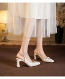 ADVBRIDGE  -  Designer Sandals Women Pumps French Women's Shoes Beige Square Toe High Heels Single Shoes Mary Sandals Sandalias De Mujer