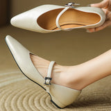 ADVBRIDGE  -  Women's genuine leather metal buckle pointed toe slip-o Mary Jane flats high quality soft comfortable 2cm kitten heel shoes sale