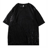Advbridge Mens sequin casual t-shirt genderless 2024 new fashion nightclub personality versatile performance short-sleeved top unisex