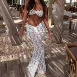 ADVBRIDGE  -  Summer Slim Mermaid Dresses Set Streetwear Women White Lace 2 Piece Skirt Set Sleeveless Cropped Tops with Long Skirt Outfits