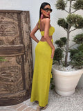 ADVBRIDGE  -  Sexy Knitted Tube Halter Long Dresses Women Casual Slim Backless Lace Up High Waist Beach Dress Female 2025 Chic Holiday Vestido