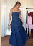 ADVBRIDGE  -  Elegant Denim Sleeveless Long Dress Fashion Off Shoulder High Waist Backless Puffy Gown New Female Summer Club Party Robes 2025