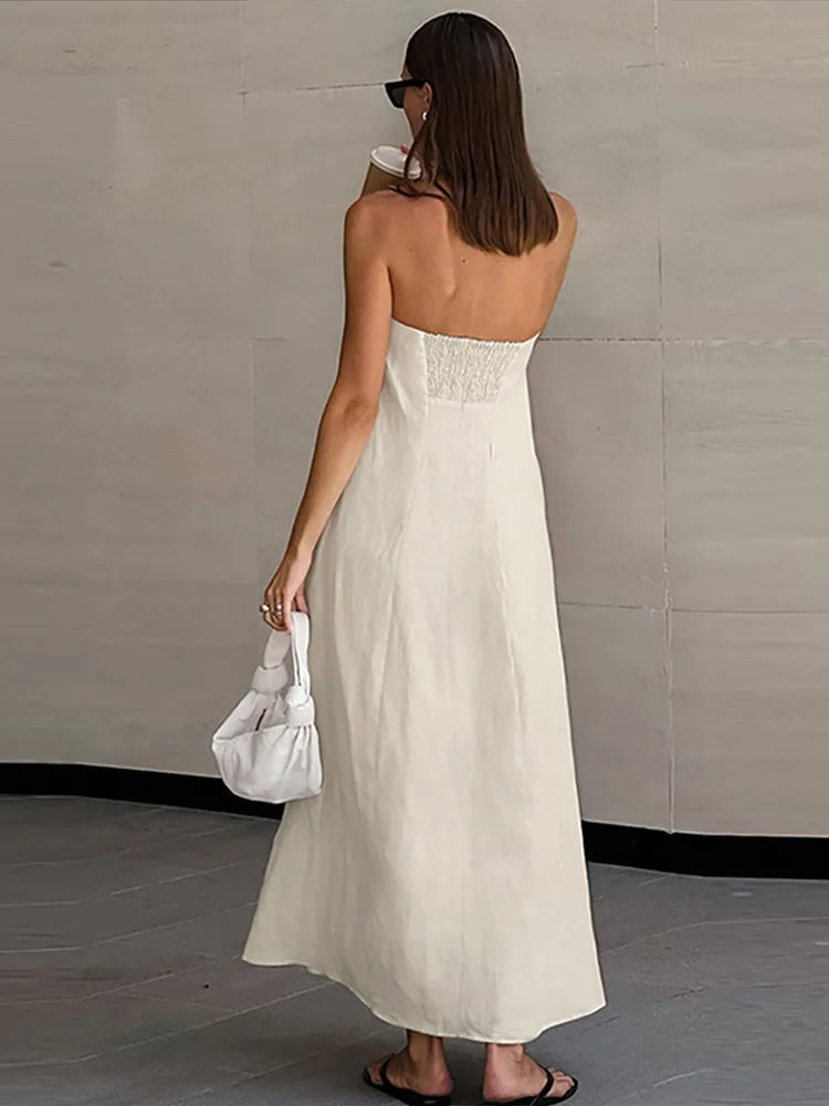 Advbridge Sexy Cotton Lined Tube Dressess Women Solid Backless Sleeveless Pockets Female Robes 2025 Summer Fashion New Lady Streetwears