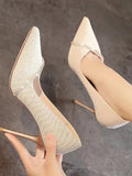 ADVBRIDGE  -  Pure Desire Elegant High Heels Shoes Female Sequin Pointy Fariy Thin Heel Women Shoes Rhinestone Wedding Shoes Korea New Summer