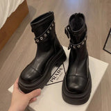 Advbridge Booties Leather Black Round Toe Woman Short Shoes Platform Punk Style Chunky Combat Ankle Boots for Women Sale High Quality Boot