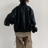 Advbridge Autumn Japanese neutral retro PU leather motorcycle jacket loose faux leather coat double chest pocket lapel couple jacket