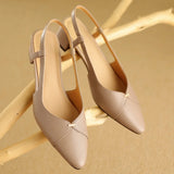 ADVBRIDGE  -  Women's sheepskin 4cm thick med heel pointed toe slingback sandals elegant ladies slim daily dress pumps heeled shoes for woman