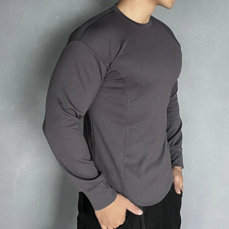 Advbridge Solid Round Neck Training Shirts Tee Fashion Man Breathable Solid Long Sleeve Pullover t Shirt Casual Sports Men Basic Tops