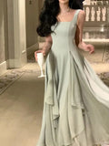 Advbridge Ruffles Evening Party Dress for Women Elegant Sleeveless Square Collar A Line Solid Summer Prom Robe Korean Vestidos