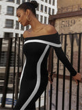 Advbridge Off-Shoulder Contrast High Waist Long Dress For Women Slim Casual Bandage Elegant Party Dress Female Y2k Maxi Dress 2024