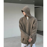 Advbridge Korean High Street Semi Zipper Pullover Sweater Mens Solid Color Hooded Knitted Sweater Lazy Style Design Jacket Couple Style