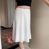 Advbridge Elegant White Women Skirt Fairycore Ruffle Mid Skirts Coquette Summer Sexy A-line Basic Casual Korean Style Silk Skirt