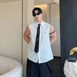 Advbridge New Summer Men's Shirts Loose Turn-down Collar Sleeveless Simple Solid Color Male Tops Casual Clothing Chic 2024