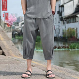 ADVBRIDGE  -  M-5XL Plus Mens Cotton Linen Capri Pants Light Loose 3/4 Long Shorts Elastic Waist Drawstring Harem Casual Beach Yoga Trousers