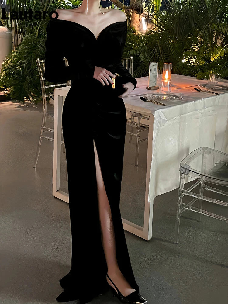 Advbridge Spring Long Sexy Black Stretchy Fitted Birthday Party Evening Dresses for Women Luxury Elegant Off the Shoulder Clothing