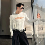 Advbridge Spring Summer Show Designer Tight Hollow Out Top Fishbone Tunic Waist Inner Cloth Solid Color 2024 T-shirt Sexy Men Clothing