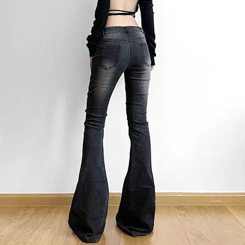 Advbridge Y2K Vintage Flare Pants Women Washed Streetwear Distressed Low Waist Slim Pants Korean Fashion Harajuku Office Lady Jeans