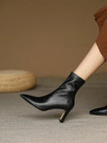 Advbridge Women's genuine leather 7cm thin high heel pointed toe side zip autumn ankle boots elegant ladies slim short boots shoes women