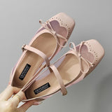 ADVBRIDGE  -  Leather Mesh Patchwork Designer Mary Jane Shoes Woman Elegant Red Bow Square Toe Ballet Flats Comfortable Breathable Flat Shoes