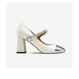 Advbridge 2025 autumn new leather sweet shallow mouth square head diamond chunky heels Mary Jane high heels fashion women's shoes