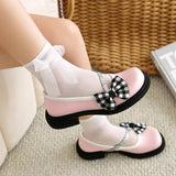 Advbridge Blue Pink White Lolita Style Sweet Girls Student Mary Jane Shoes Women Round Toe Platform Plaid Bow JK Uniform Flats Loafers 42