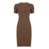 ADVBRIDGE  -  Summer Women Short Sleeve Dresses Ladies Solid Color V-Neck Bodycon Stretch Slim Mini Dress Vestidos Streetwear Beach Dress