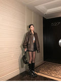 Advbridge Spring Autumn Cool Handsome Retro Oversized Distressed Brown Soft Faux Leather Jackets for Women Zipper Runway Fashion