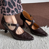 ADVBRIDGE  -  Women's pleated sheepskin narrow band cross strap slip-on pumps pointed toe 8cm thin high heel elegant ladies slim dress heels