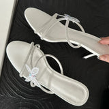 ADVBRIDGE  -  Fashion CRYSTAL Narrow Band Butterfly-knot Satin Women Slipper Slip On Ladies Sandal Thin Low Heel Outdoor Dress Slides