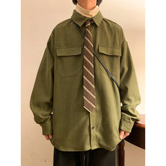 ADVBRIDGE  -  Spring Long Sleeved Shirt Men Fashion Retro Pocket Shirt Men Japanese Streetwear Loose Casual Shirt Mens Vintage Shirts M-3XL